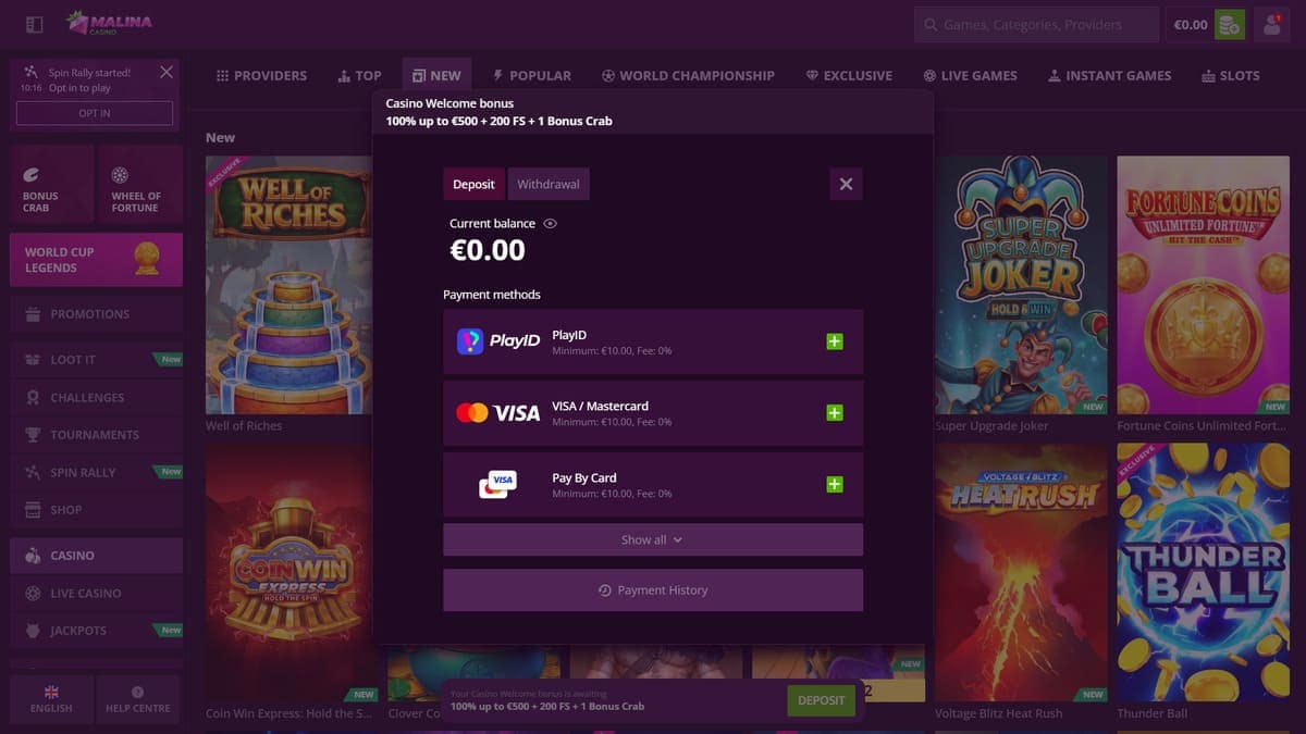Deposit Malina Casino