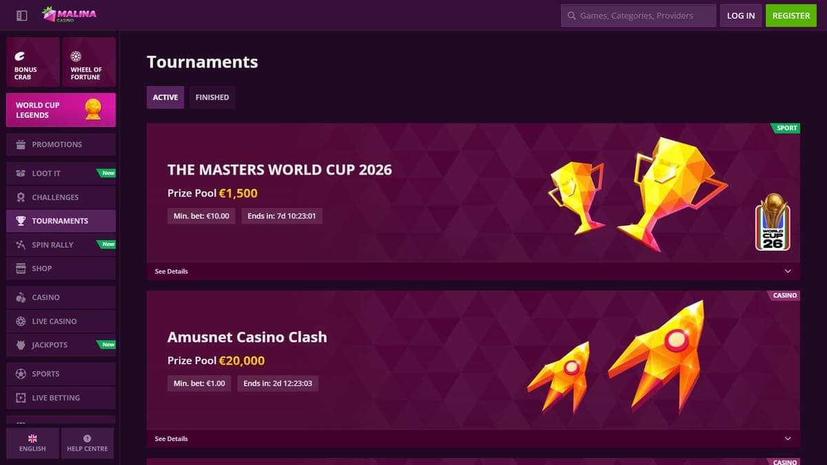 Tournaments Malina Casino