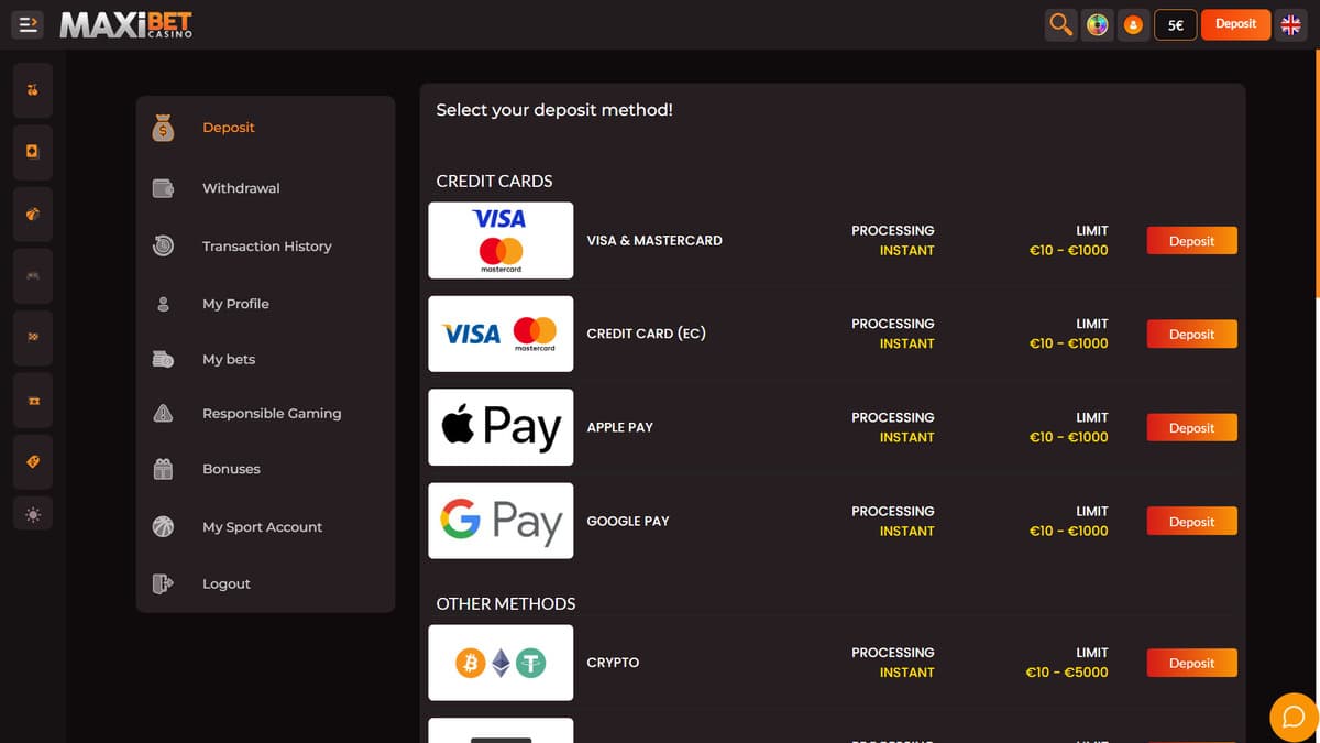 Deposit Maxibet Casino