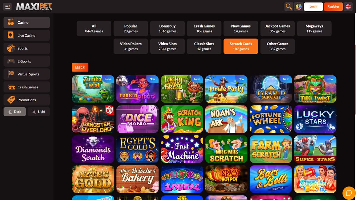 Scratch cards Maxibet Casino