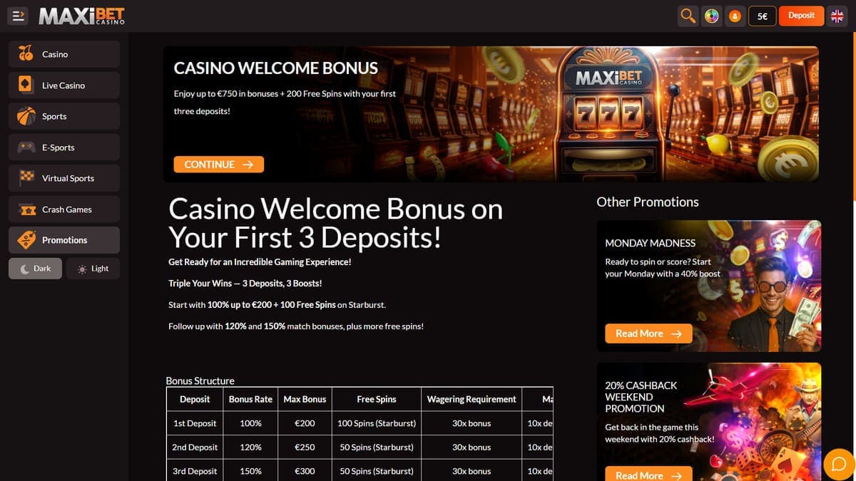 Welcome bonus Maxibet Casino