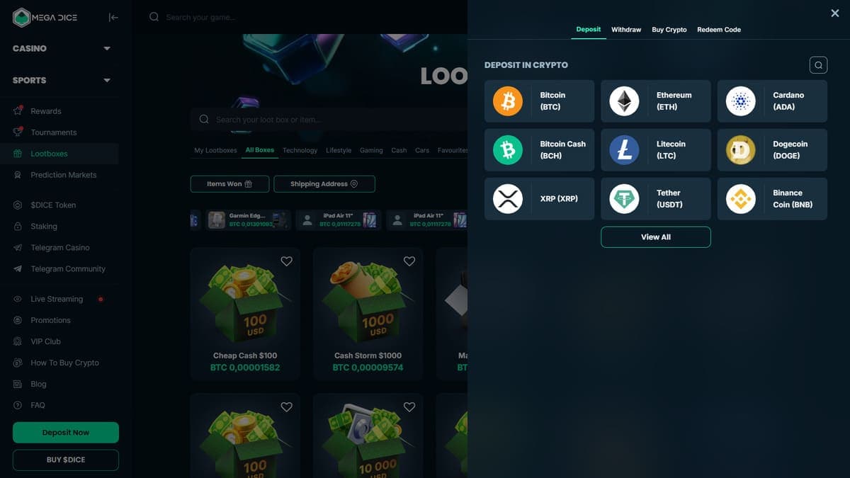 Deposit Mega Dice Casino
