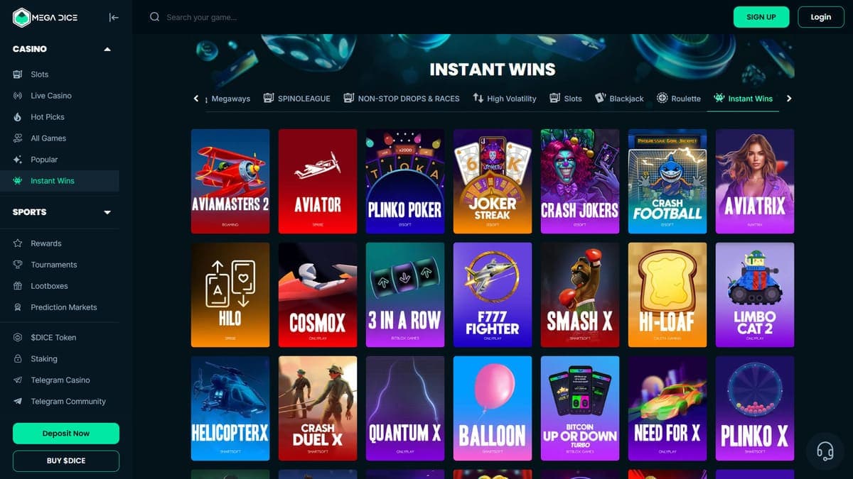 Instant Wins Mega Dice Casino