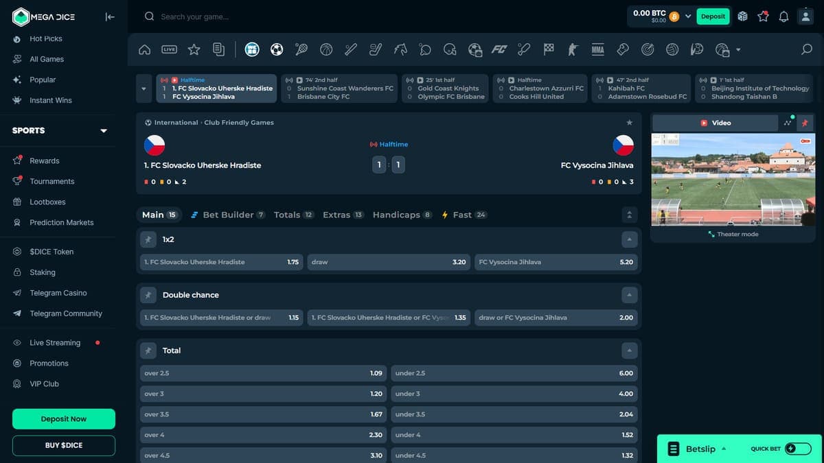 Live matches Mega Dice Casino