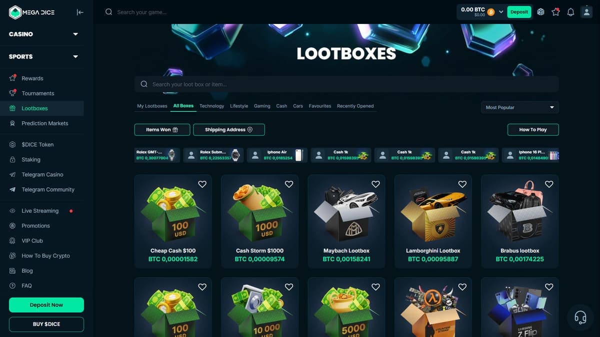 Lootboxes Mega Dice Casino