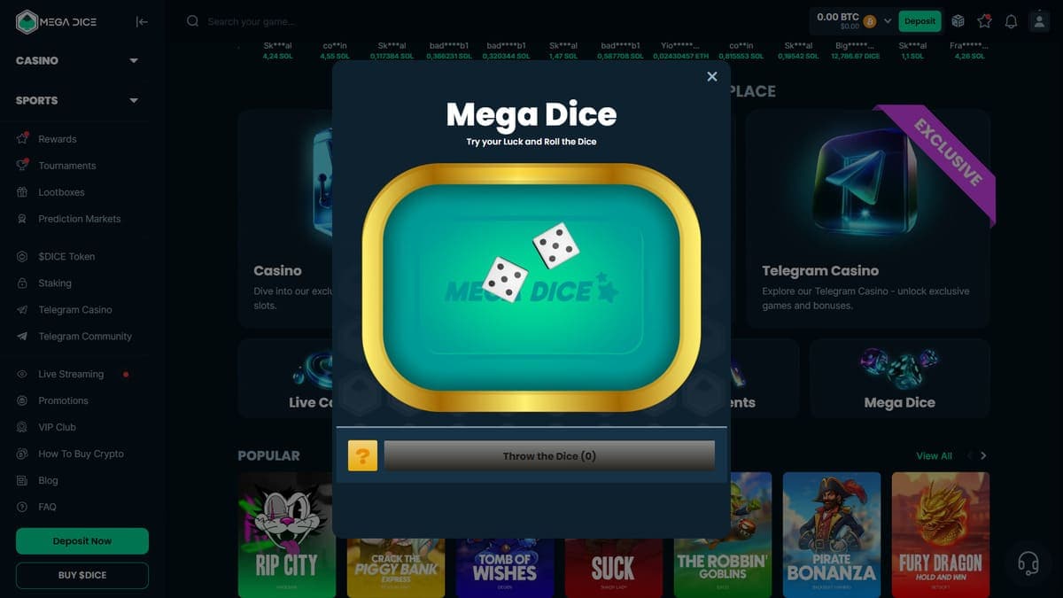 Dice roller Mega Dice Casino