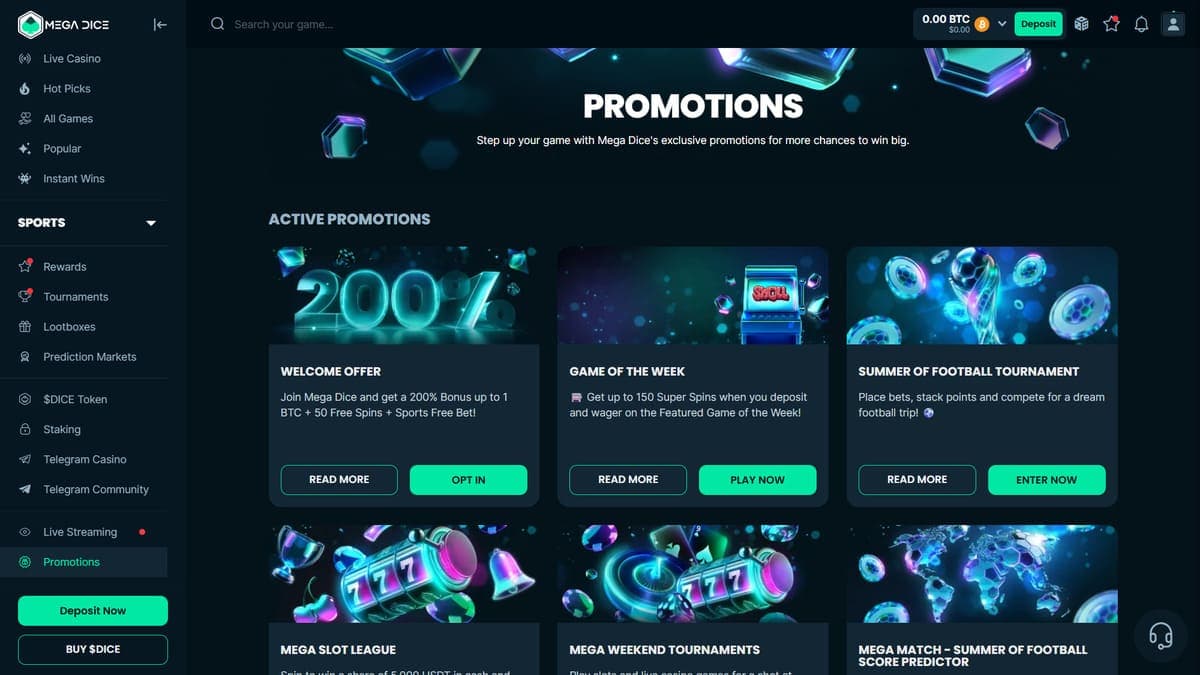 Promos Mega Dice Casino