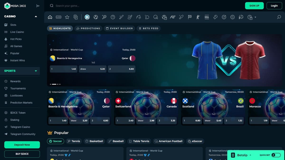 Sports betting Mega Dice Casino