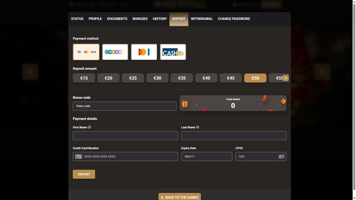 Depósito Mega Win Casino