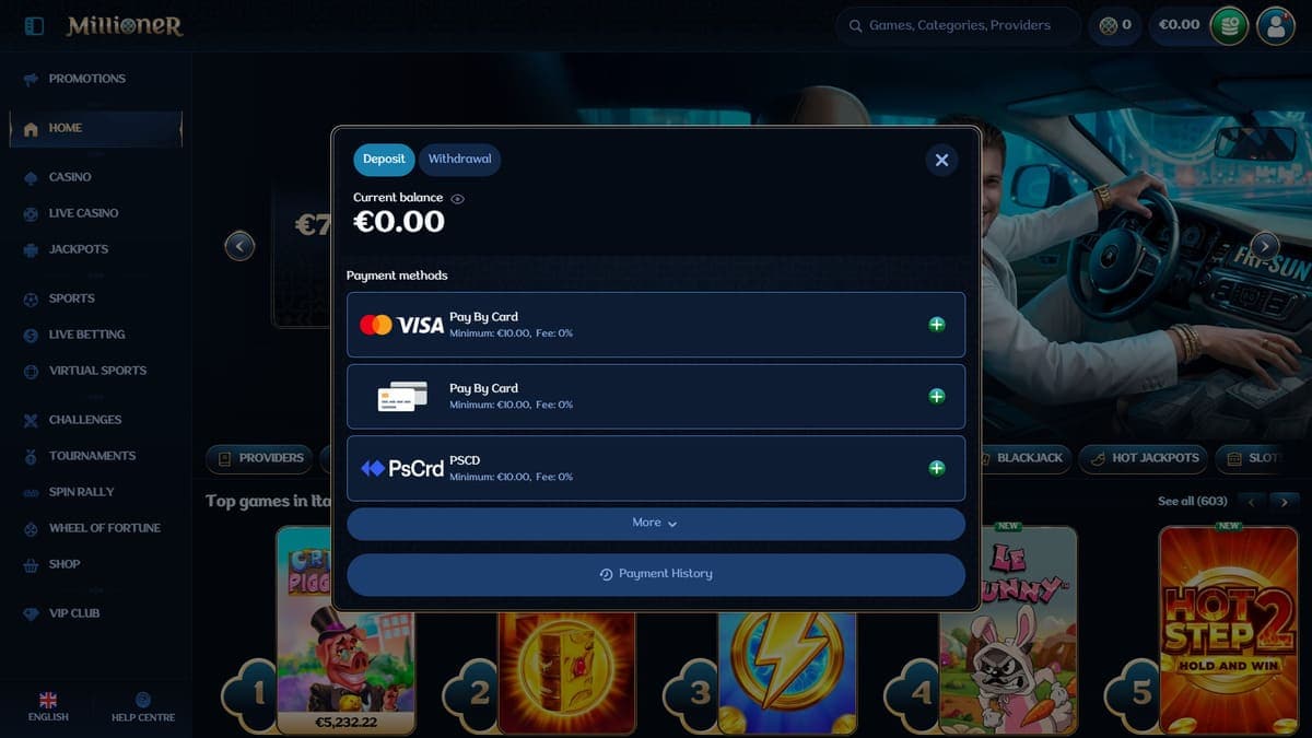 Deposit Millioner Casino
