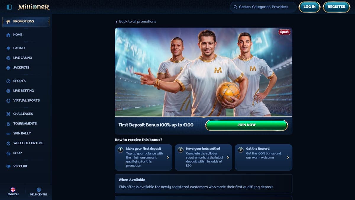 First deposit bonus  Millioner Casino