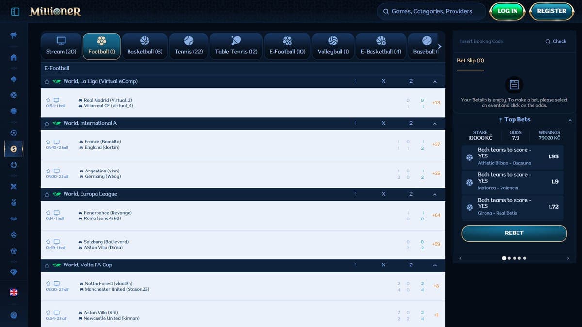 Live betting Millioner Casino