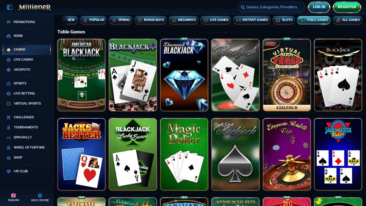 Table games Millioner Casino