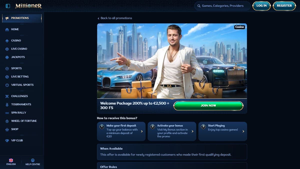 Welcome bonus Millioner Casino