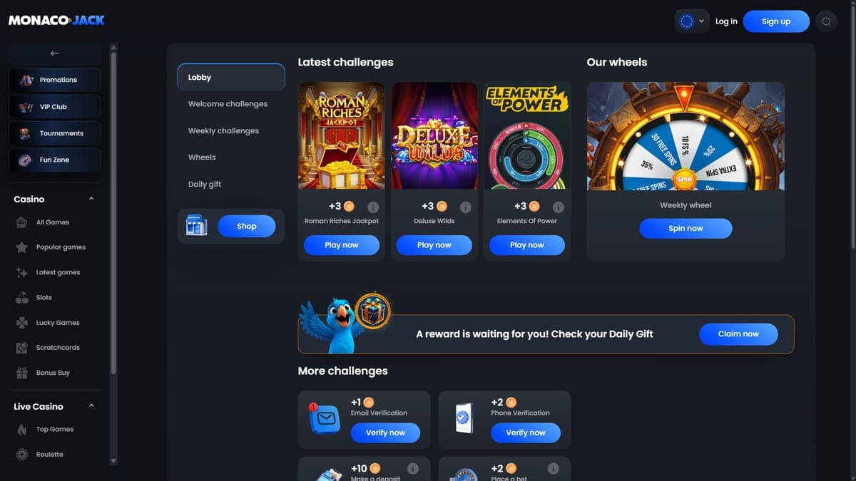 Challenges Monaco Jack Casino