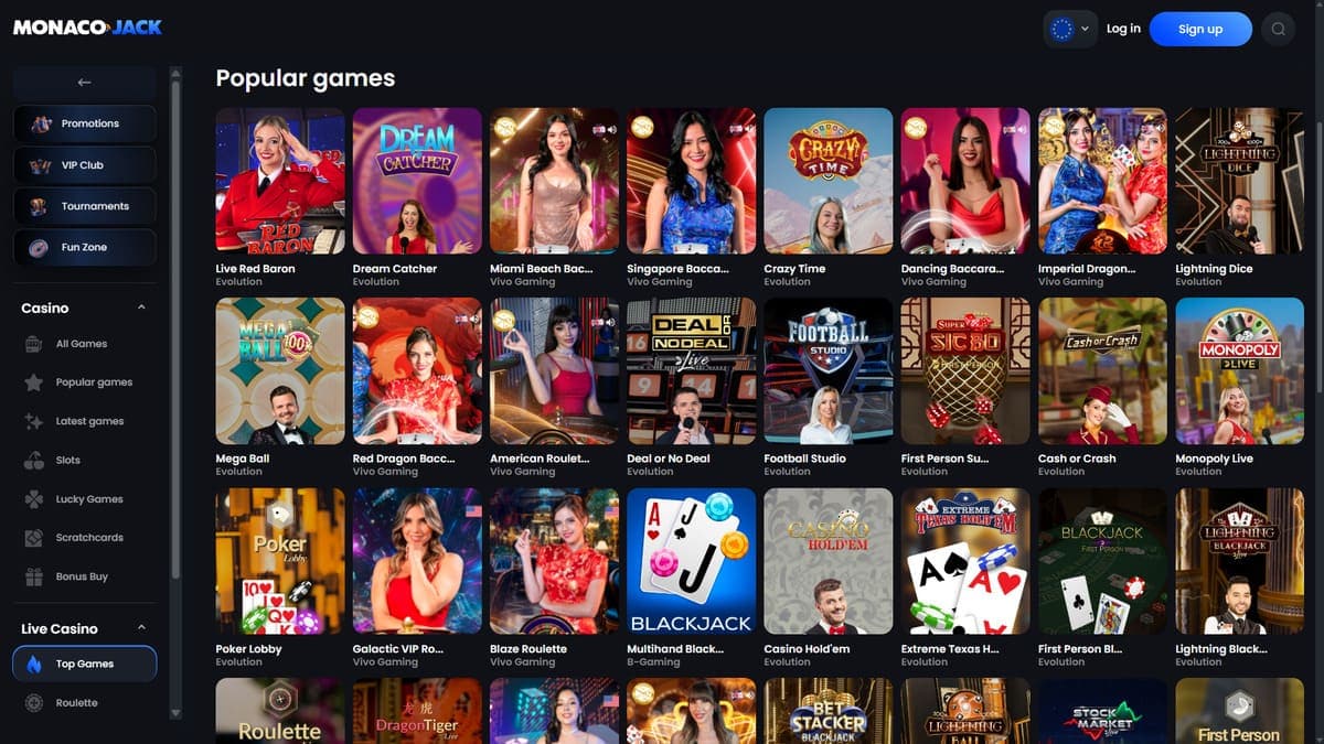 Live casino Monaco Jack Casino
