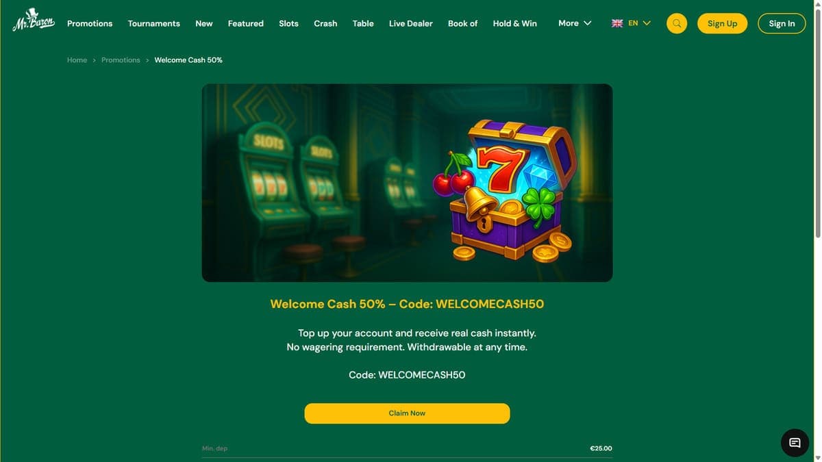 Cash welcome Mr Baron Casino