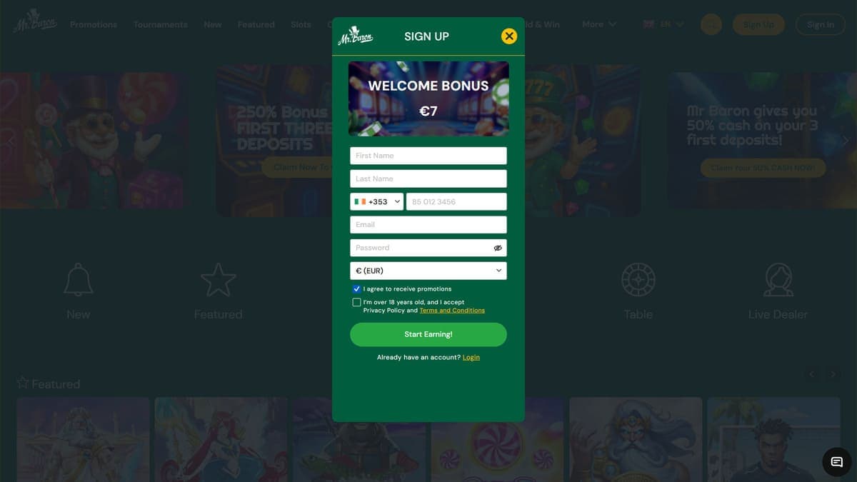 Registration Mr Baron Casino