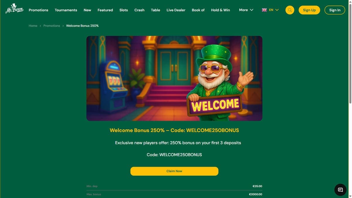 Welcome bonus Mr Baron Casino