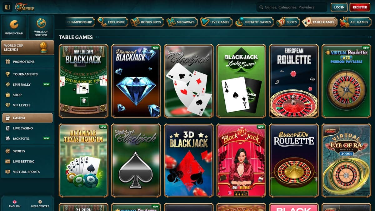 Table games My Empire Casino