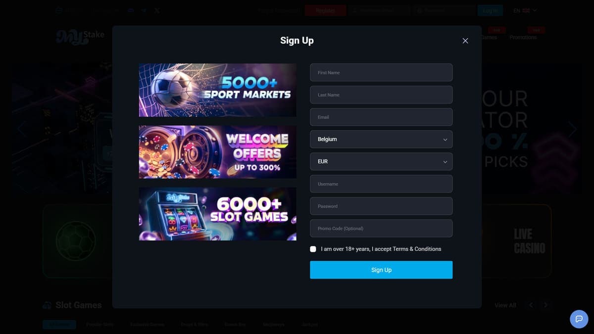 Registration MyStake Casino