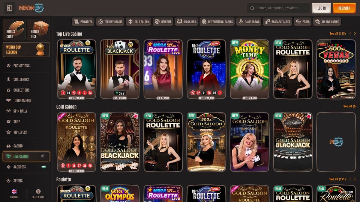 Live casino Neon54 Casino