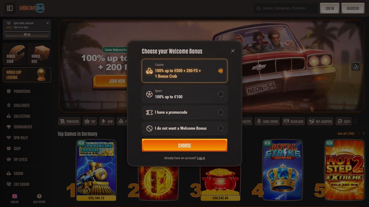 Registration Neon54 Casino