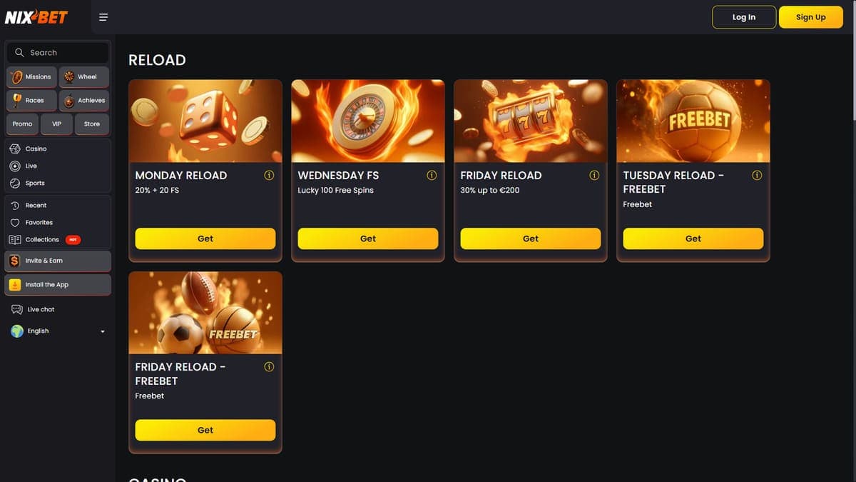 Reload bonus Nixbet Casino