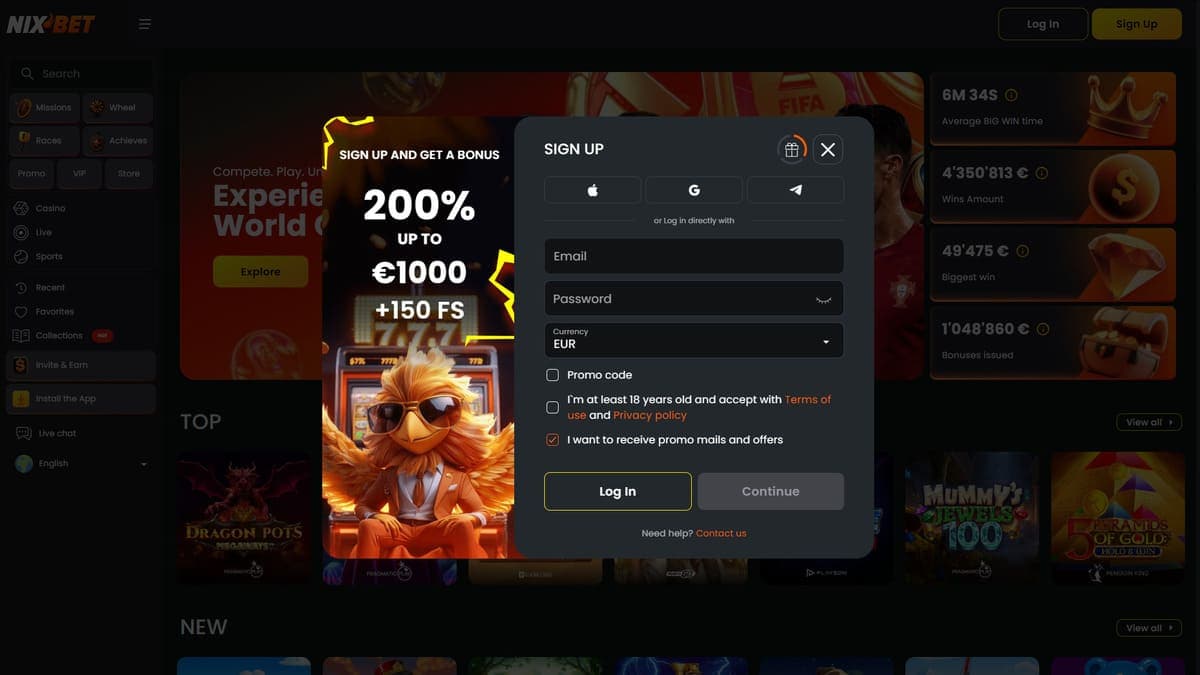 Sign up Nixbet Casino