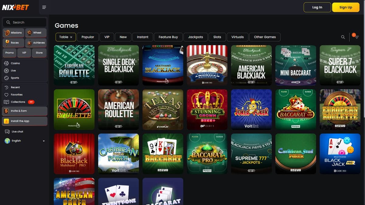 Table games Nixbet Casino