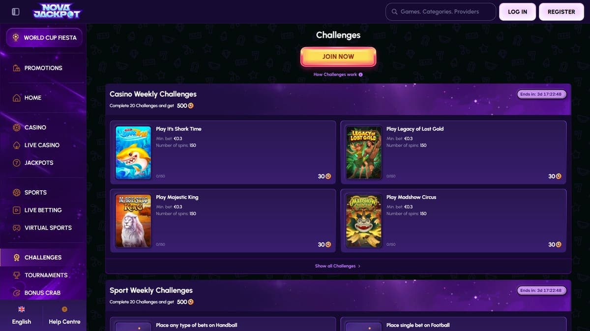 Challenges NovaJackpot Casino