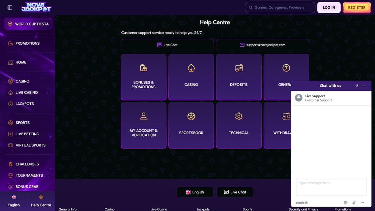Help centre NovaJackpot Casino