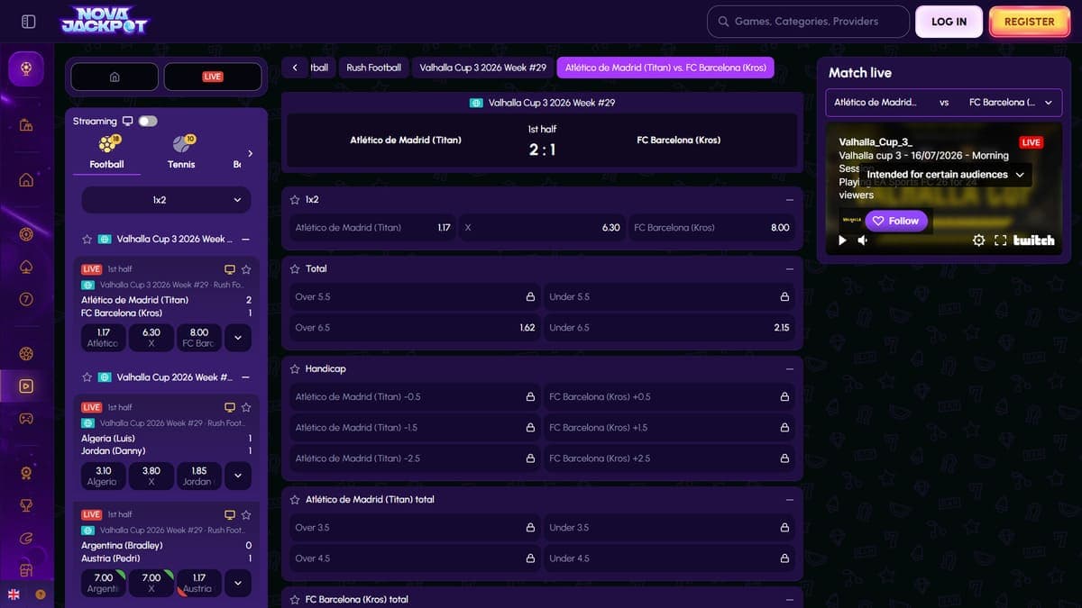 Live betting NovaJackpot Casino
