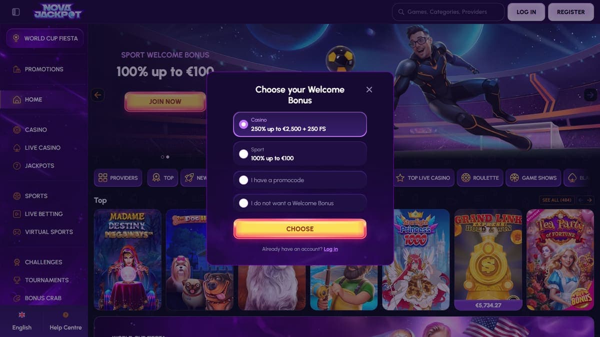 Registration NovaJackpot Casino