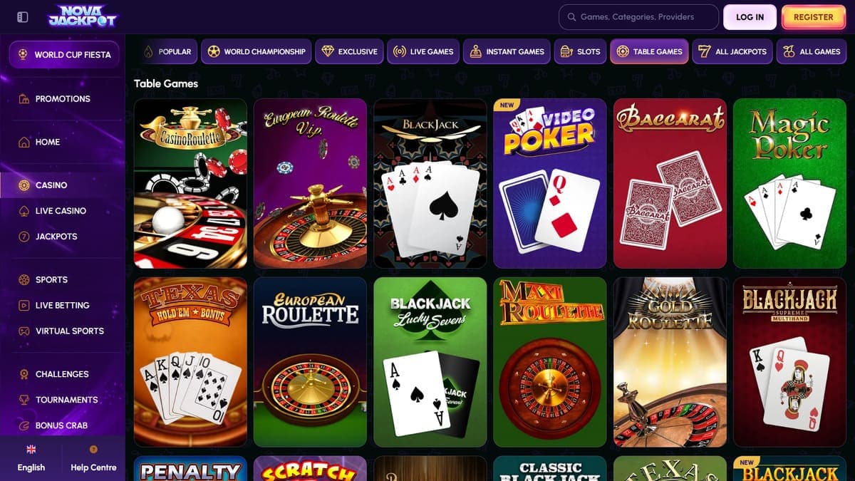 Table games NovaJackpot Casino