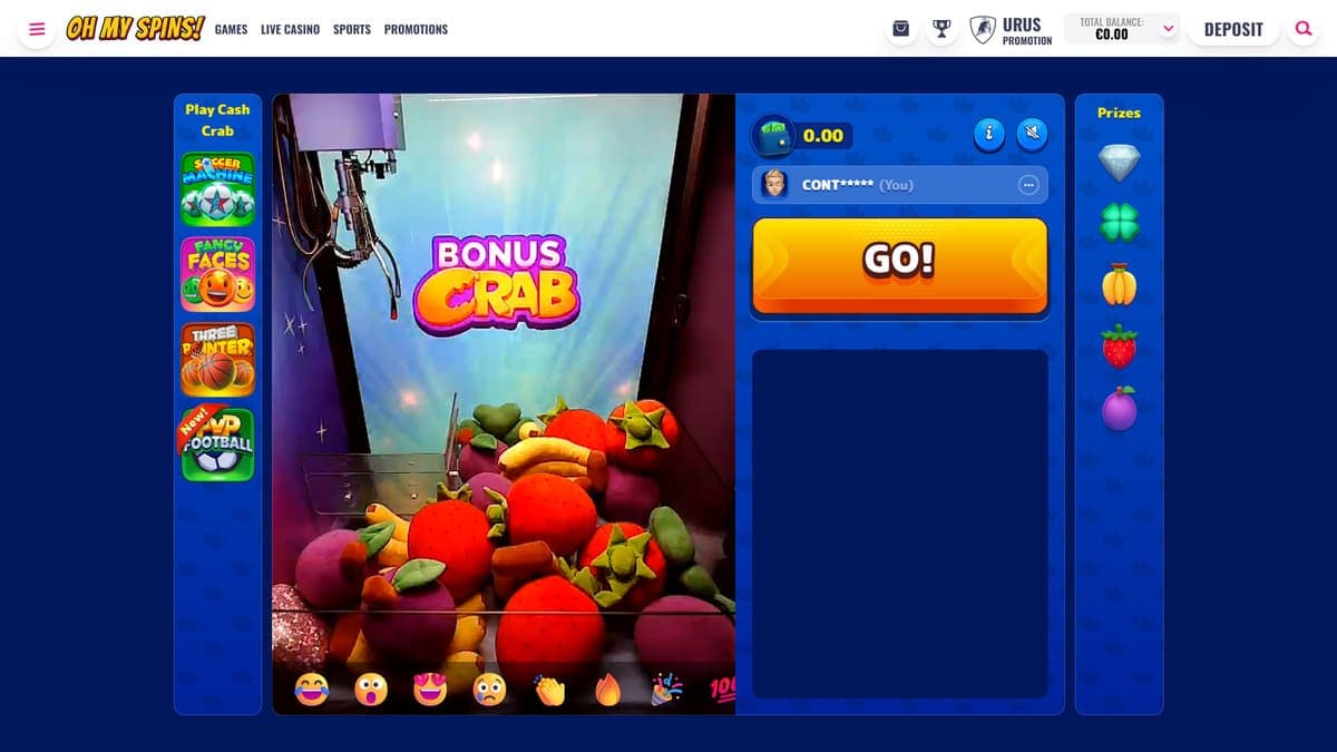 Crab bonus OhMySpins Casino