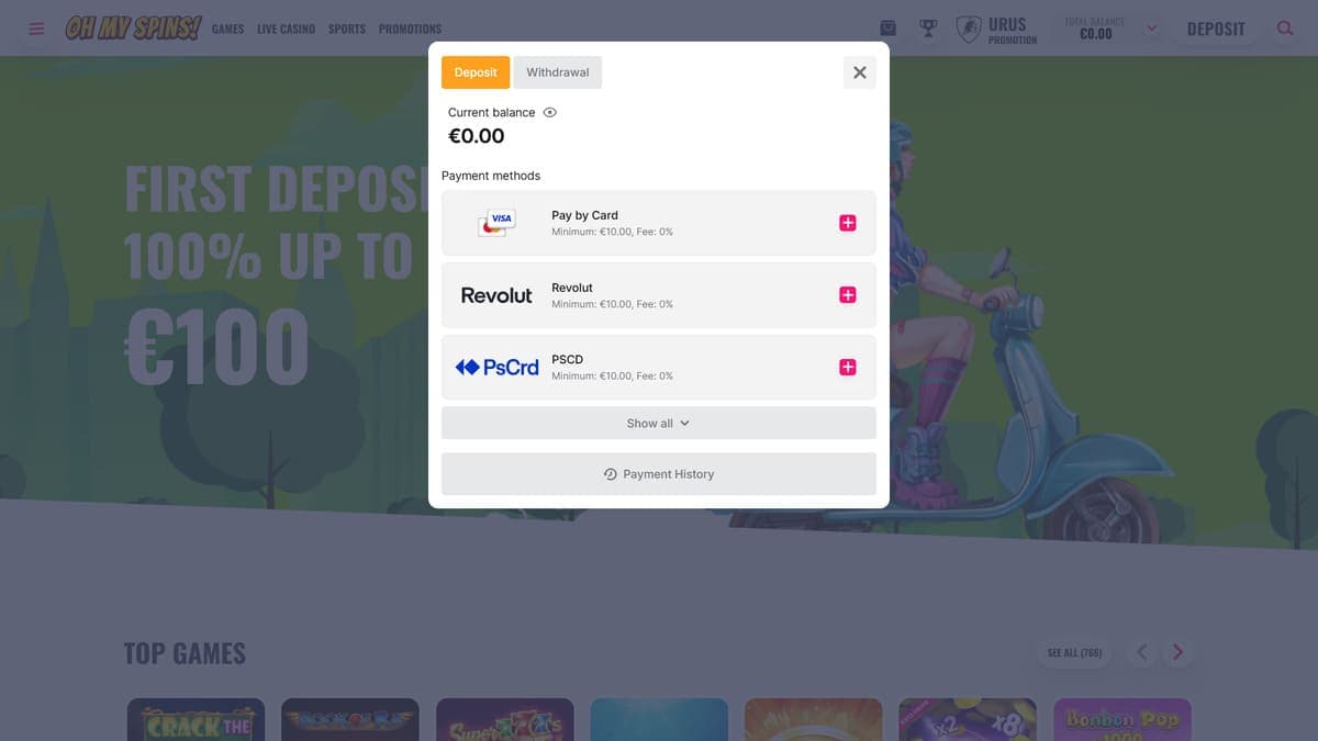 Deposit OhMySpins Casino