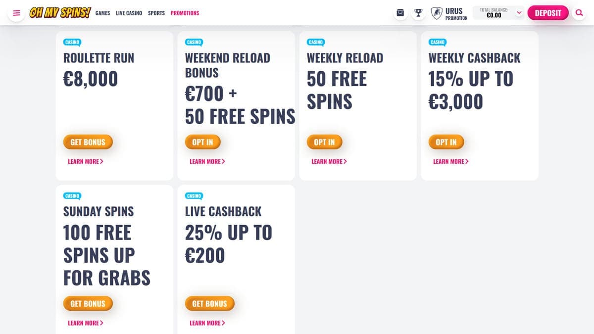 Promotions OhMySpins Casino
