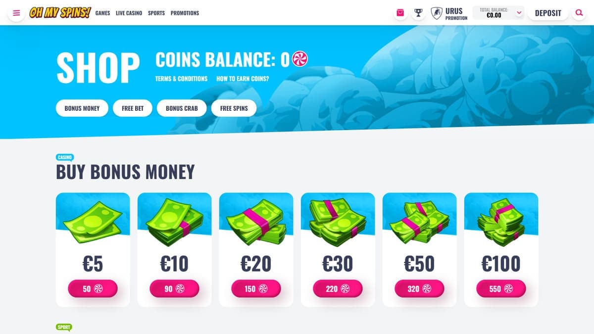 Shop OhMySpins Casino