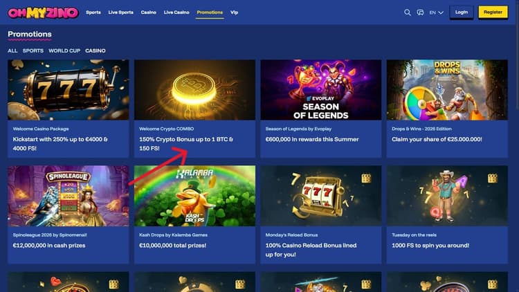 Crypto bonus OhMyZino Casino