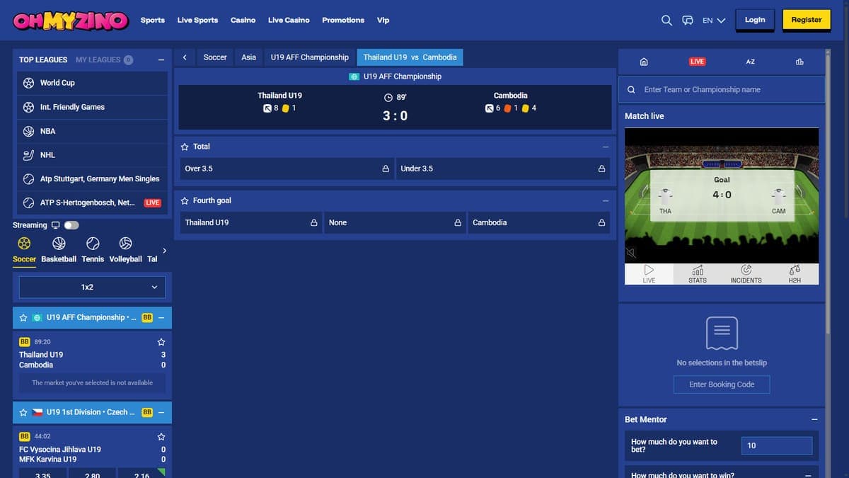 Live betting OhMyZino Casino
