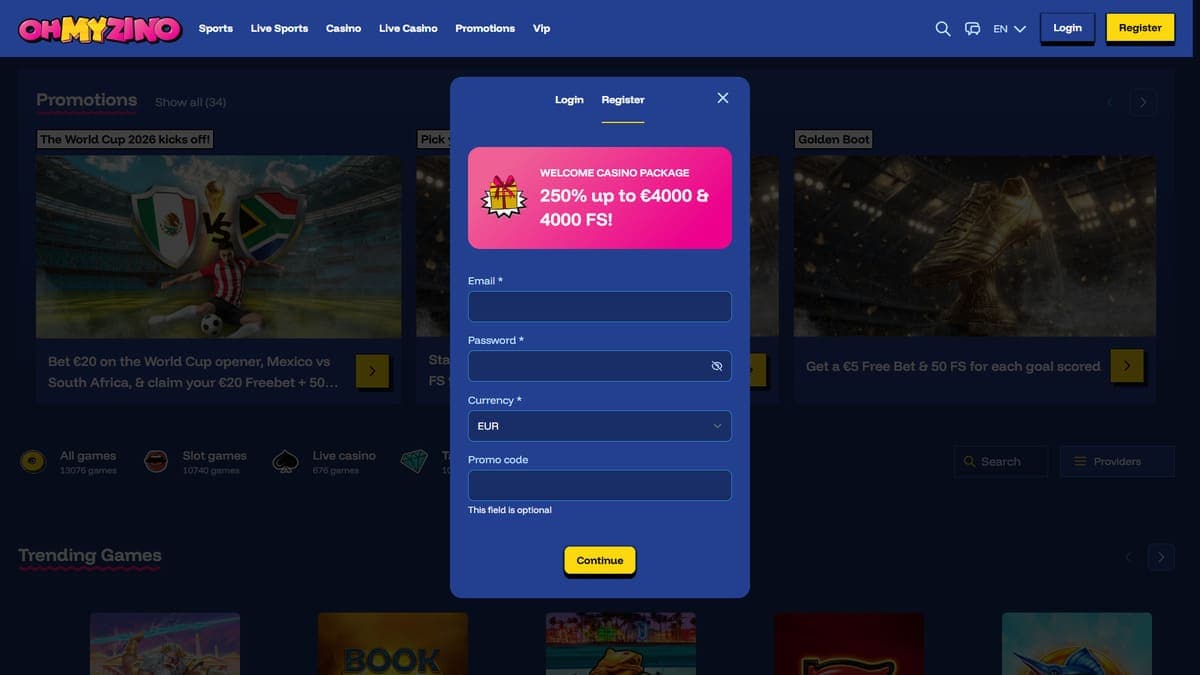 Registration OhMyZino Casino