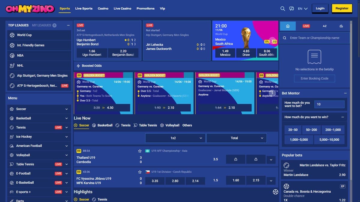 Sports betting OhMyZino Casino