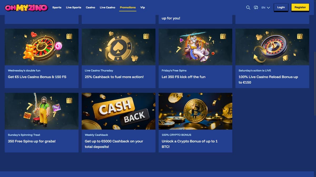 Weekly bonuses OhMyZino Casino
