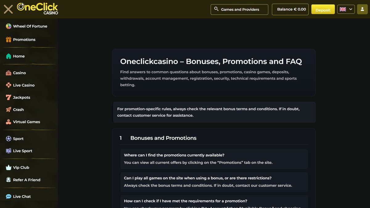 Customer service OneClick Casino