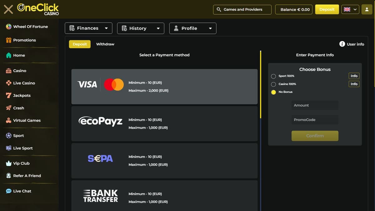 Deposit OneClick Casino