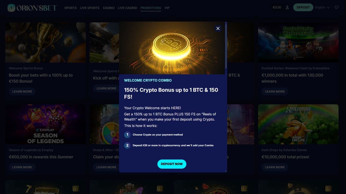 Crypto welcome bonus OrionsBet Casino