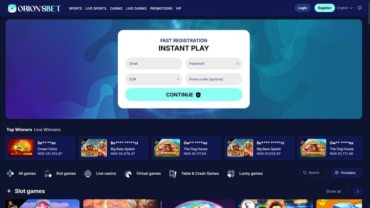 Sign up OrionsBet Casino