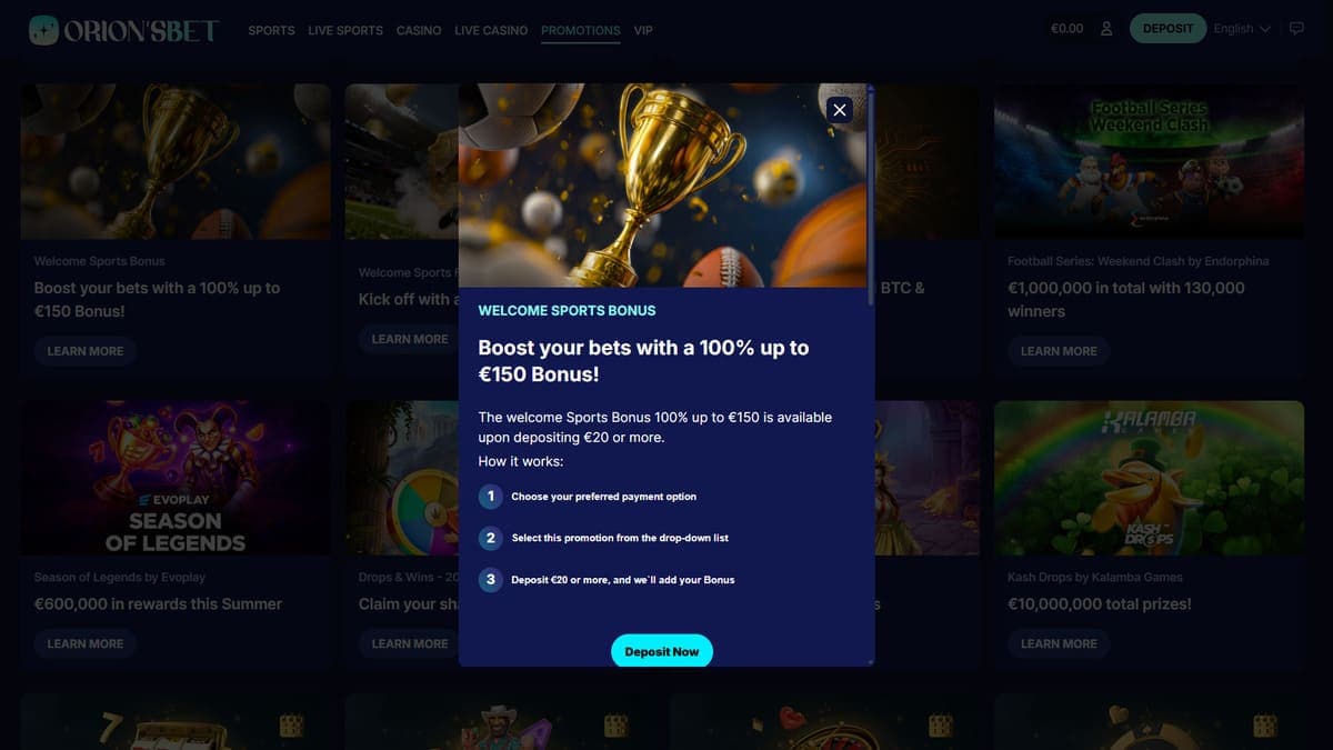 Sports welcome bonus OrionsBet Casino