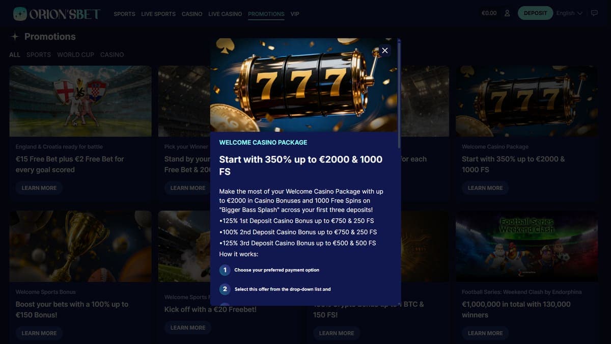 Welcome package OrionsBet Casino